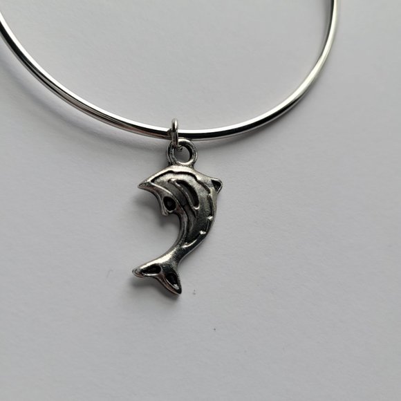 Dolphin Charm Bracelet Silver Color Bangle Style - Picture 4 of 6